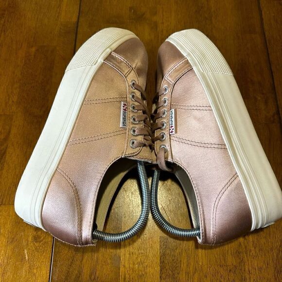 Superga Womens Platform Sneakers Shoes Pink Satin Lace Up Size 39.5 US 8.5 - Picture 11 of 13